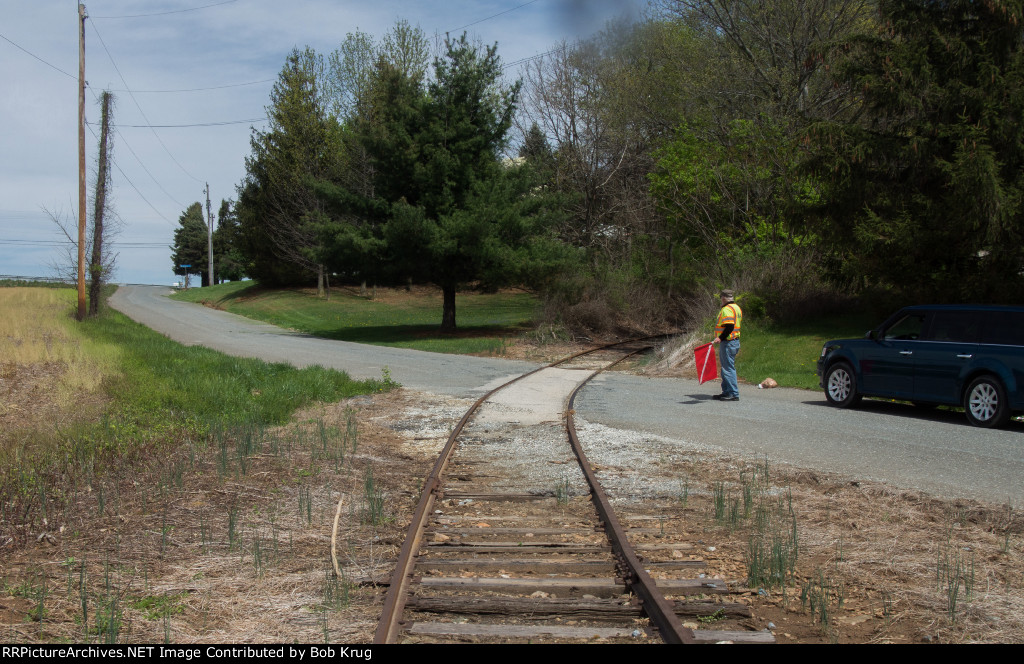 Flagging the Waltermyer School Road upper grade crossing