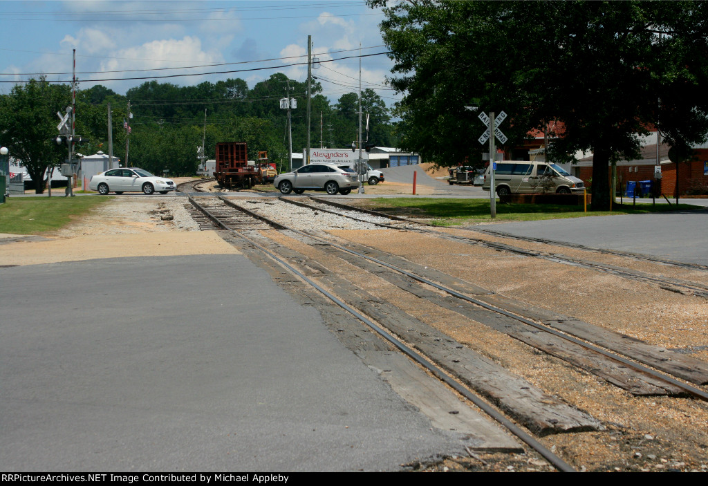 Track through downtown.