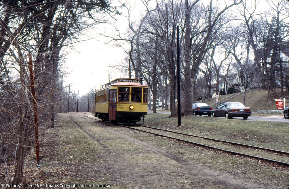Trolly running on a cold gloomy April day