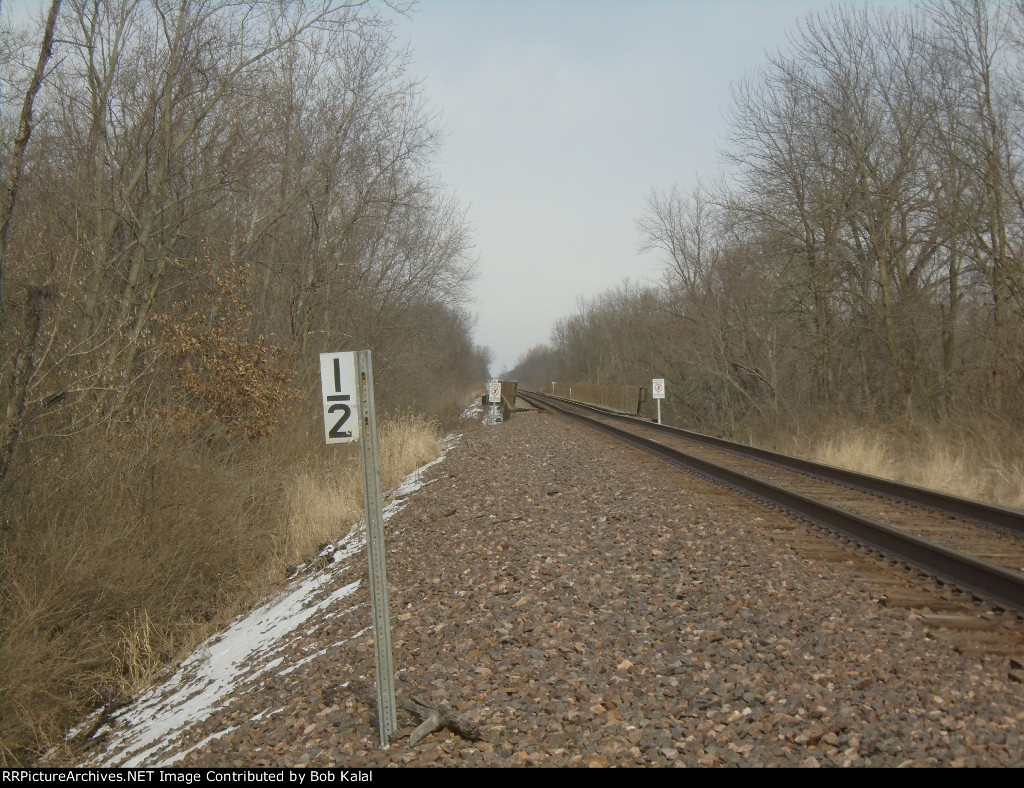  looking North towards UP Bridge & Milepost