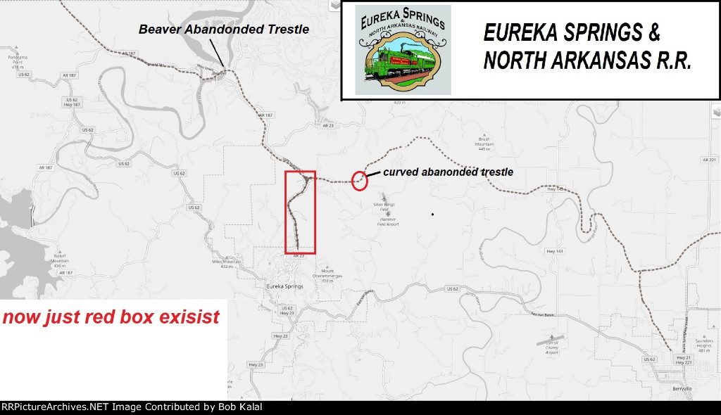 Map off Open Railway Maps of the Eureka Springs & North Arkansas Railway