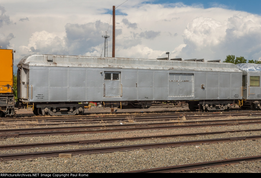 DRGW RGX-3220, MofW tool car, ex DRGW 732, 1910 baggage express car, at Burnham Shop