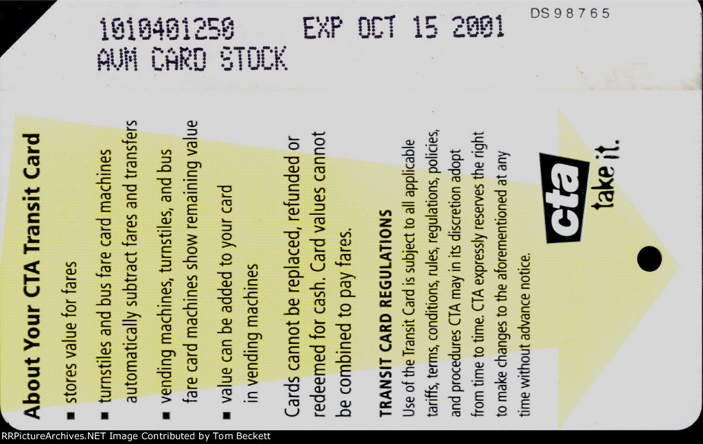 CTA Transit Card reverse