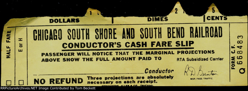 South Shore cash receipt.