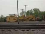inside the wye, these track equipment cars were sitting idle