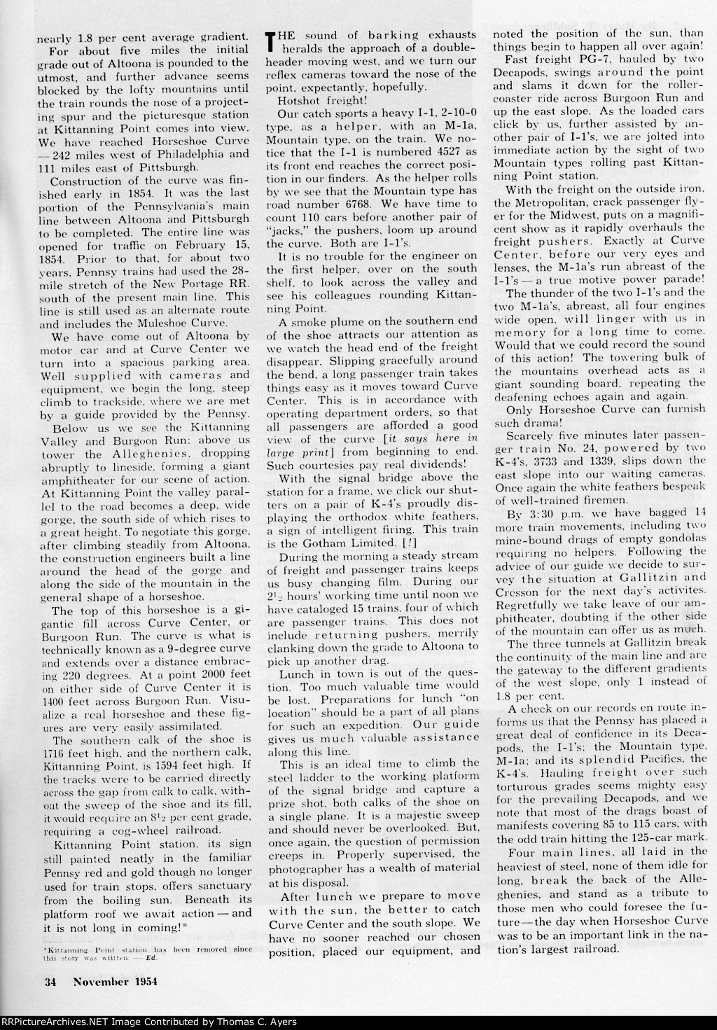 "Pennsy's Famous Horseshoe Curve," Page 34, 1954