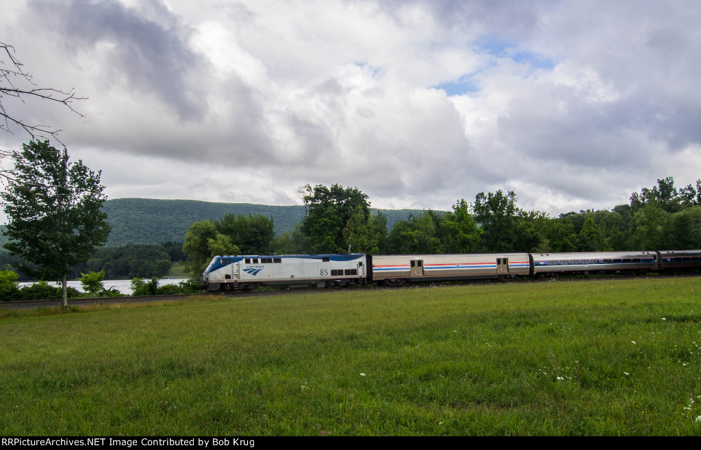 The eastbound Lake Shore Limited passing Richmond Pond in the Berkshires of Western Massachusetts