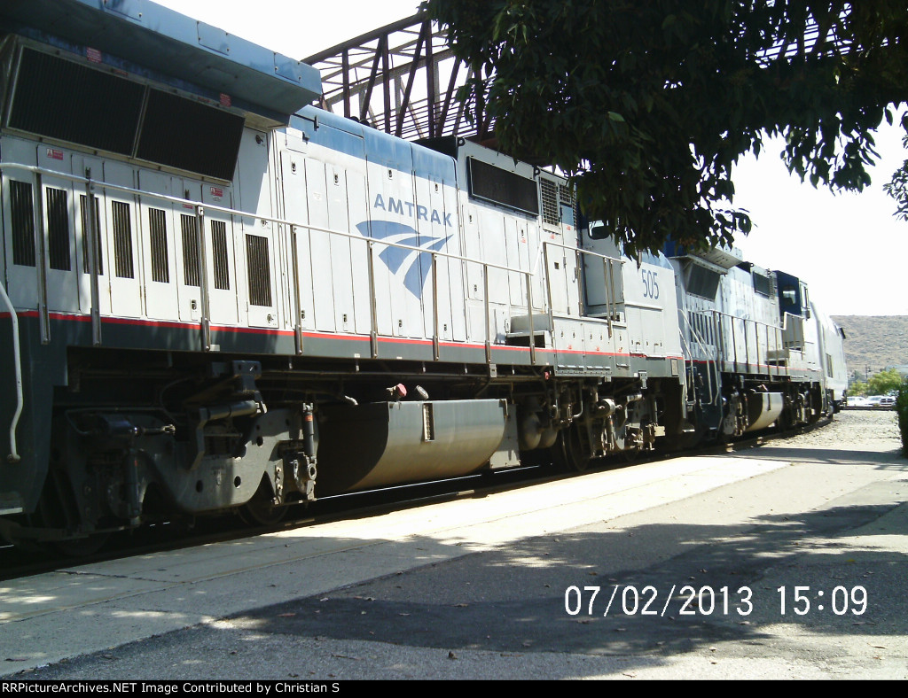 Two Amtrak Dash-8s behind P42DC