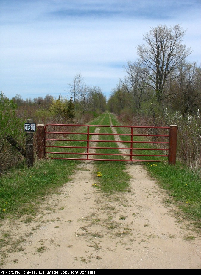 Northward from Shabbona Rd, the ROW is now a private road