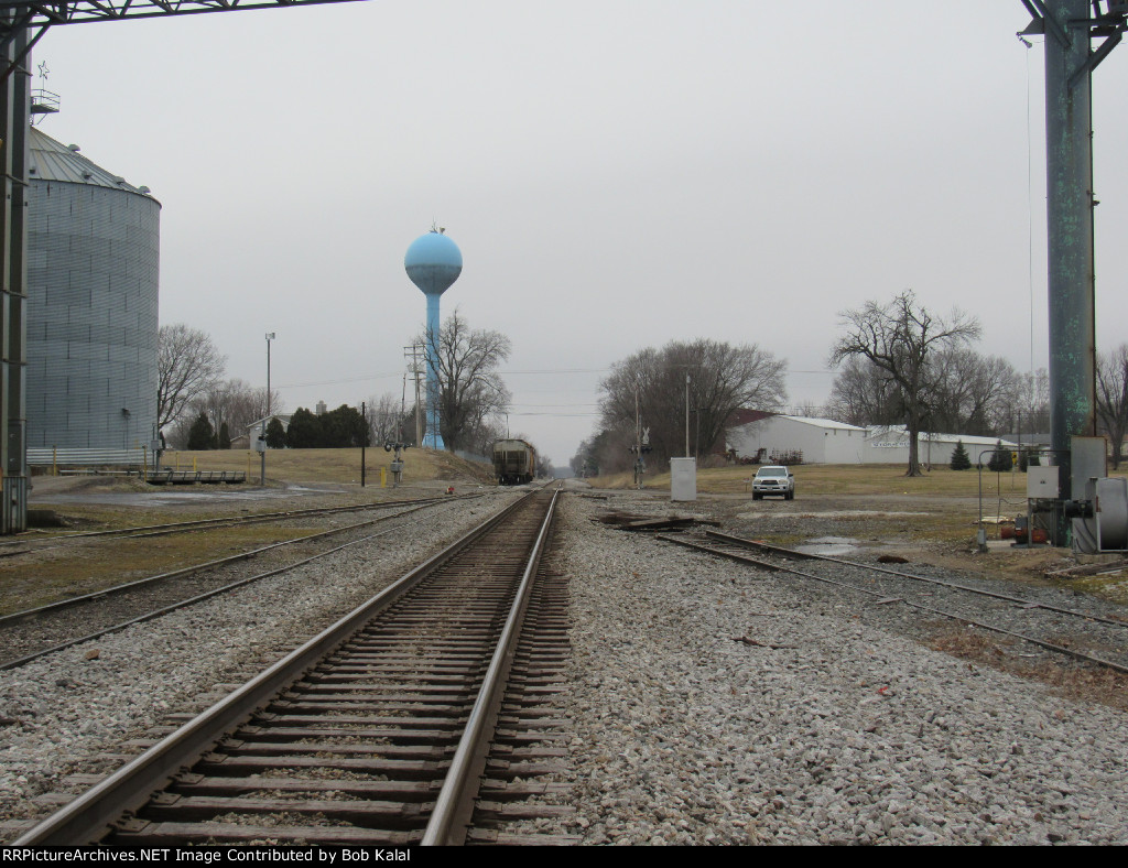 looking North down Tracks at Water Tower & Hoppers