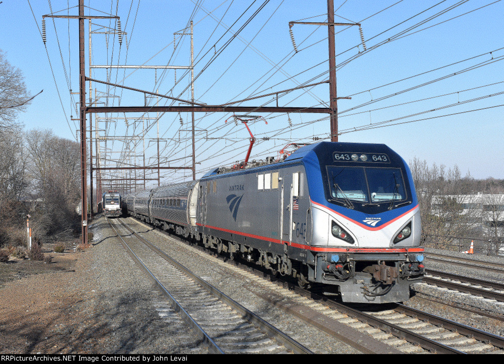 Amtrak Train # 87 overtaking a NJT Trenton Local