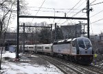 NJT PL42 leading a Comet Set into Bay Street Station