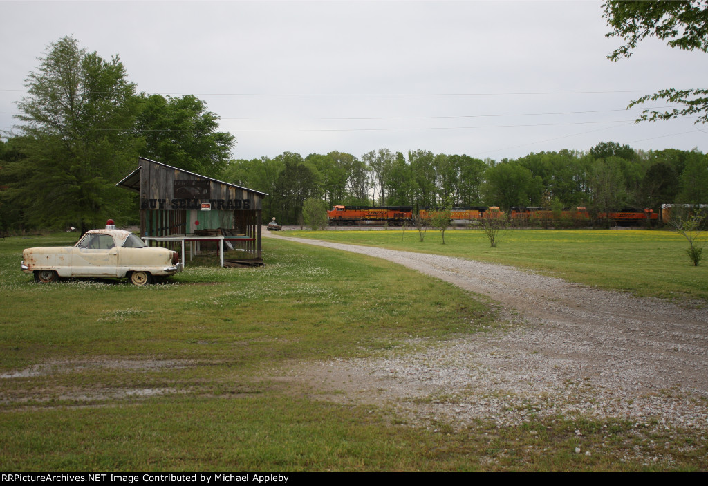 BNSF mixed freight in the hole.