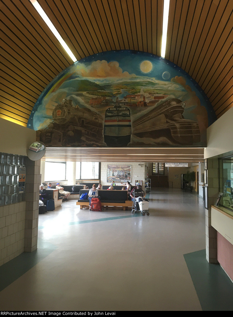 Interior of the Altoona Transportation Center with RR Themed Artwork