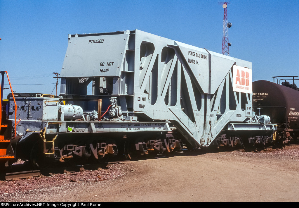 PTDX 200, ABB - Asea Brown Boveri, 12-axle transformer car, at the CNW Proviso Yard