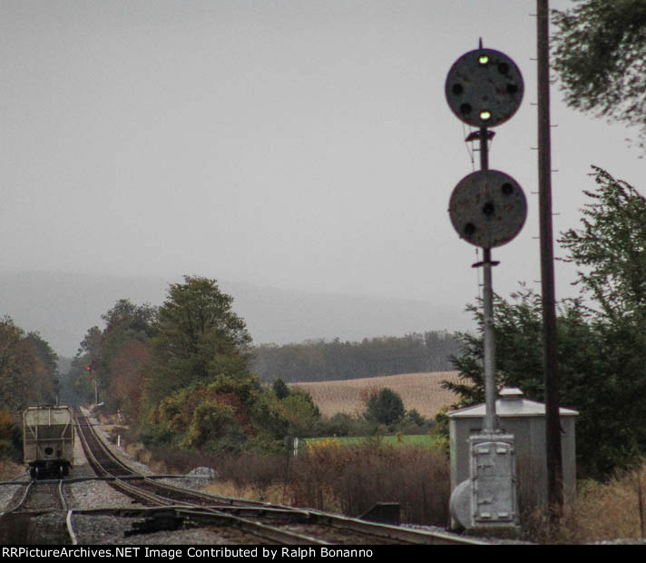 This symbol of railroading's past diplays a clear indication for a northbound at the south end of a passing siging 