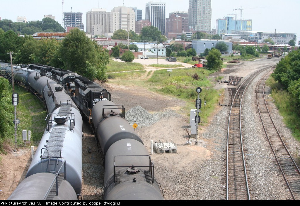 350 heads in, 349 heads out, the old Sou. Cabarrus street yard has been removed, the switch is for the Amtrak siding that will be built