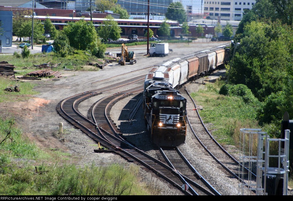 7AM shoves by the new connection track and Cabarrus Street sidings
