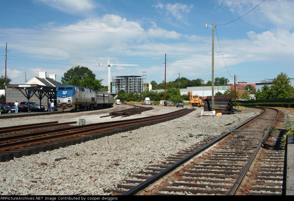 Amtrak 80 at the former Cabarrus St. yard, the connection track is being realigned
