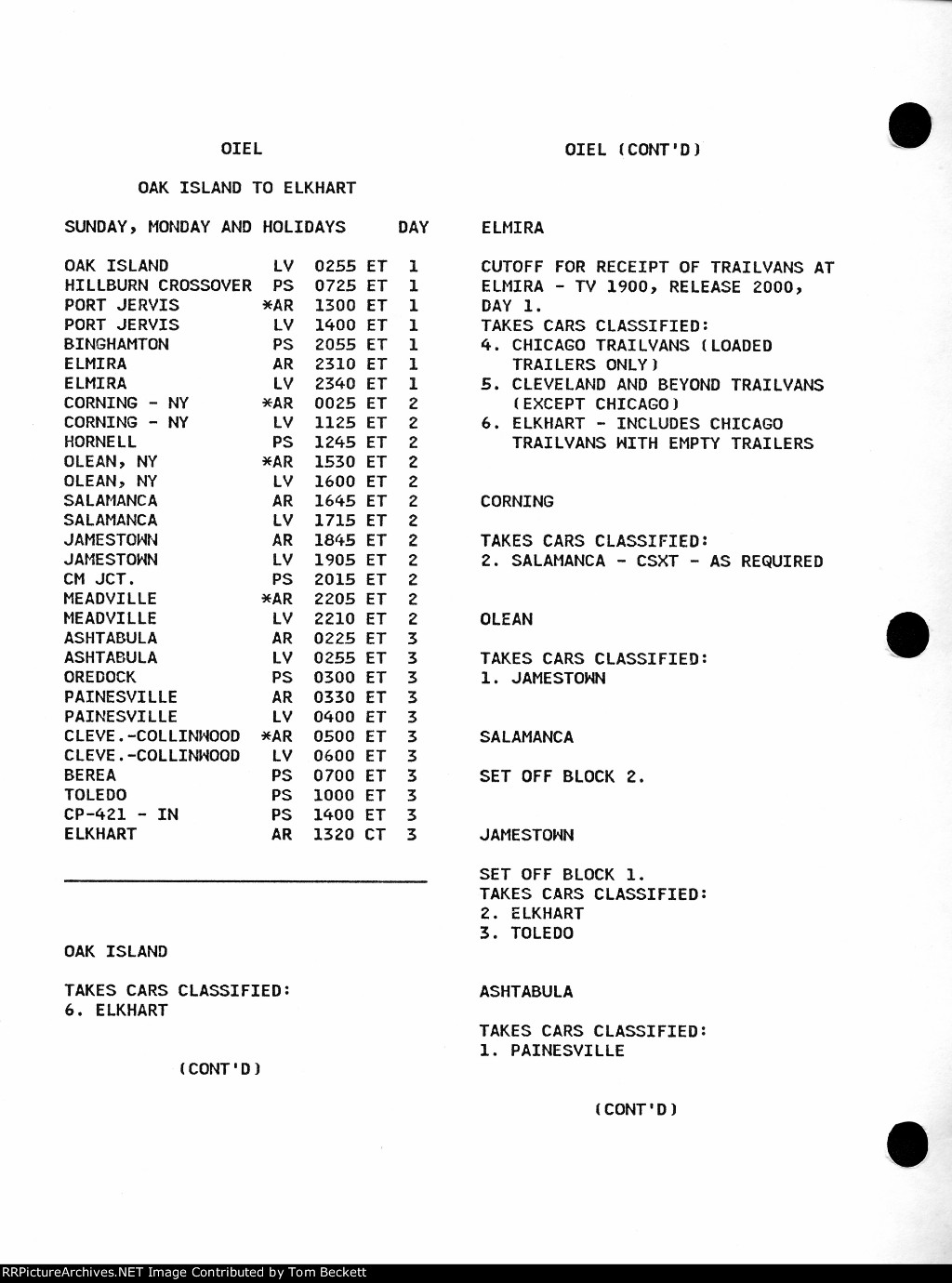 OIEL schedule, Sun, Mon, Holidays