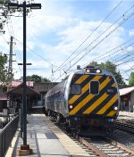 Eastbound Amtrak Keystone Train passing Overbrook Station with Ex-Metroliner Cab Car # 9635 leading