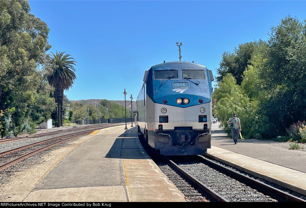 The northbound Coast Starlight calls at San Luis Obisbo