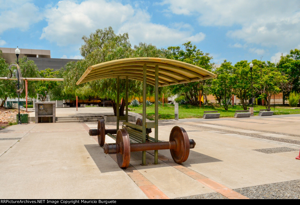 Bench made of rail wheels
