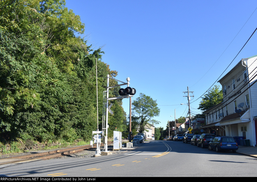 This is a view looking north along the right of way used by the excursion in Leesport. The grade crossing is Lee Street.