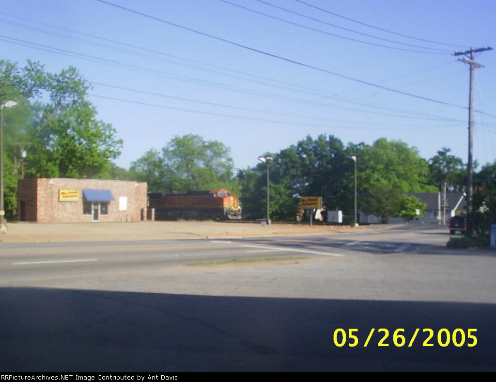 Quicky Shot of a BNSF led NS train through Downtown Greer 
