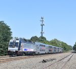 Westbound NJT Train # 5523 arriving at the station with ALP-45DP # 4531 pulling a six car Multilevel Set