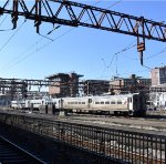 The Bay St-Hoboken Shuttle, with Arrow IIIs, approaches Hoboken Terminal