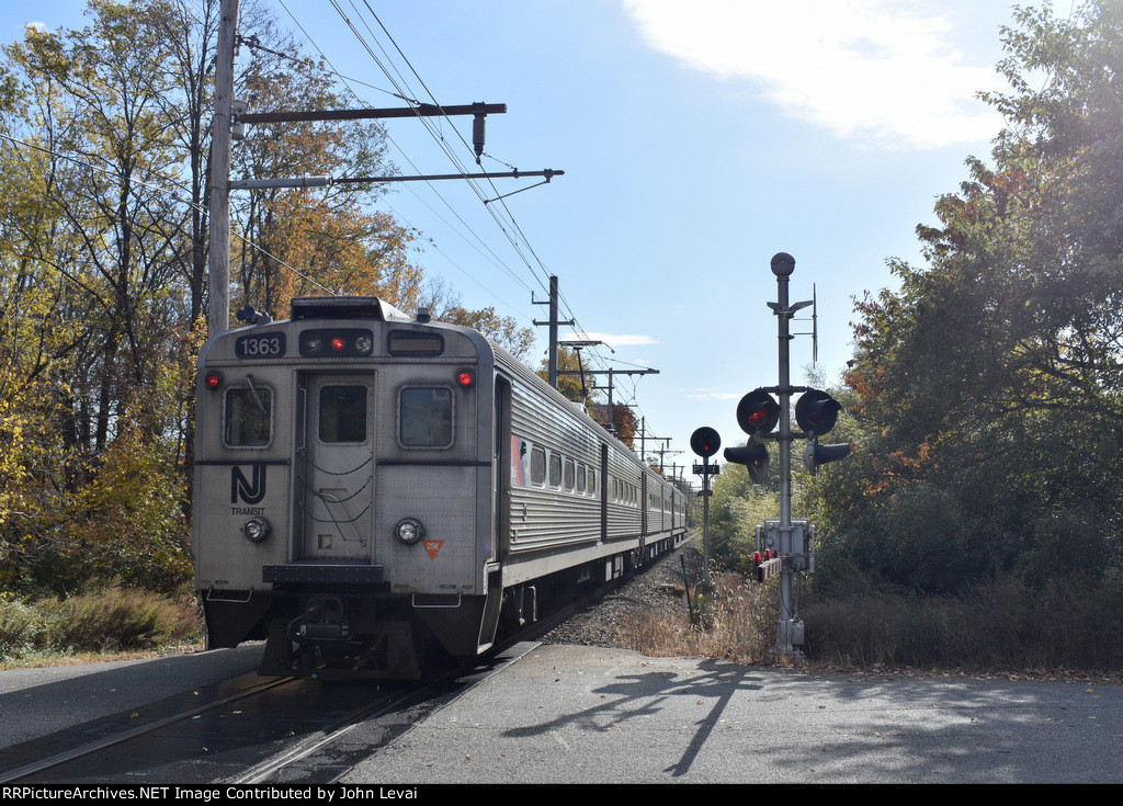 Arrow III Car # 1363 brings up the rear of NJT Train # 724 after making the station stop at Basking Ridge