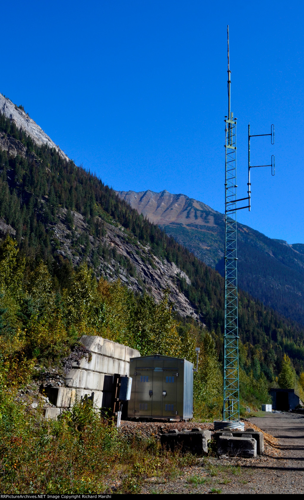 Roger Pass (Illecillewaet Valley). Communication tower near the West end of Mount Macdonald Railway Tunnel BC