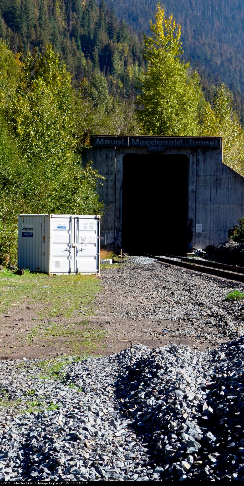 Roger Pass (Illecillewaet Valley). Tunnel portal at the West end of Mount Macdonald Railway Tunnel BC