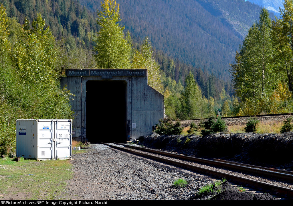 Roger Pass (Illecillewaet Valley). Tunnel portal at the West end of Mount Macdonald Railway Tunnel BC