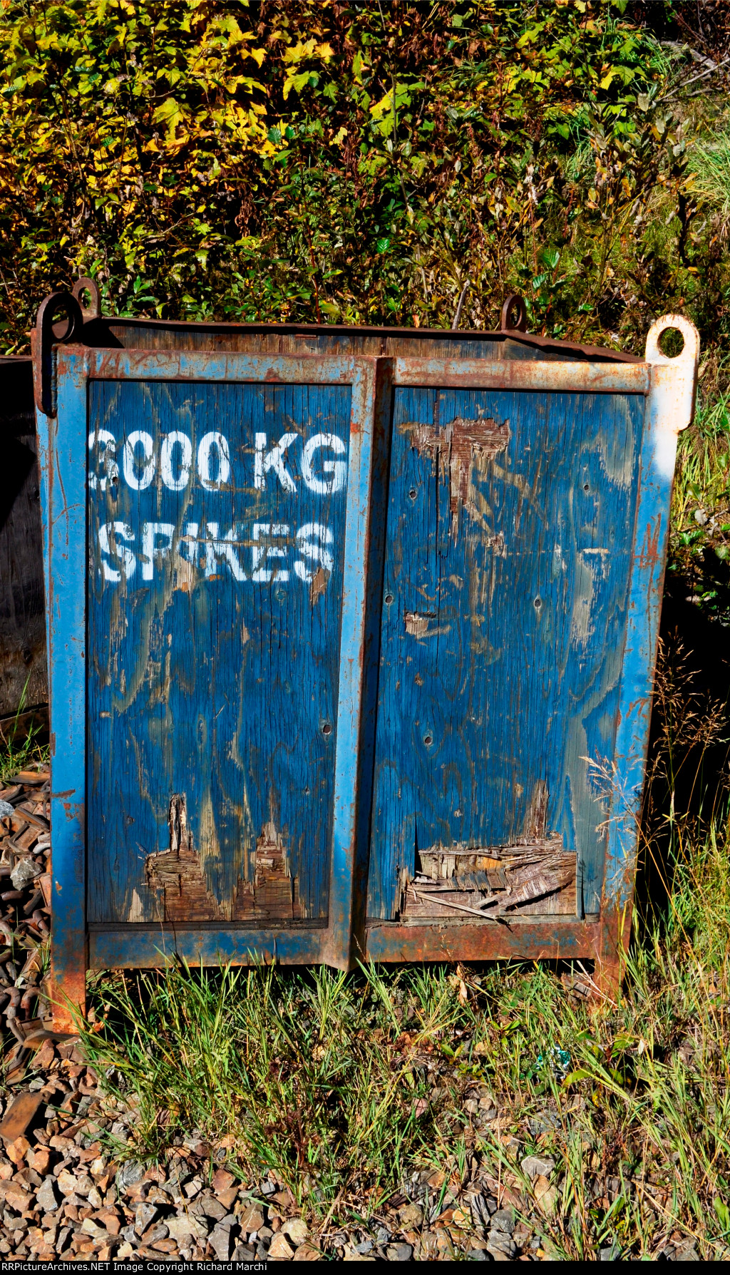 Roger Pass (Illecillewaet Valley). Spike bin near the tunnel portal at the West end of Mount Macdonald Railway Tunnel BC
