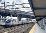 Sprinter # 654 leading a northbound Amtrak Northeast Regional into the station
