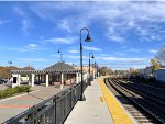 Looking east from a pedestrian bridge conencted to the depot-the LIRR Port Jeff Yard is straight ahead 