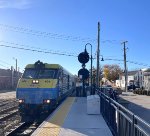 LIRR Train # 6650 enters the terminus of the line behind a DE30AC. He is running over 30 minutes late