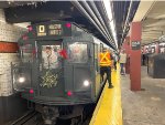 The holiday subway train heading south at 47th-50th Sts Rockefeller Center Station