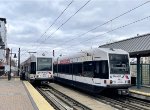 We have a meet between two HBLRT trains at 22nd Street Station. This station was the southern end of the line on HBLRT until 2011 when the route got extended to 8th Street in the south end of Bayonne