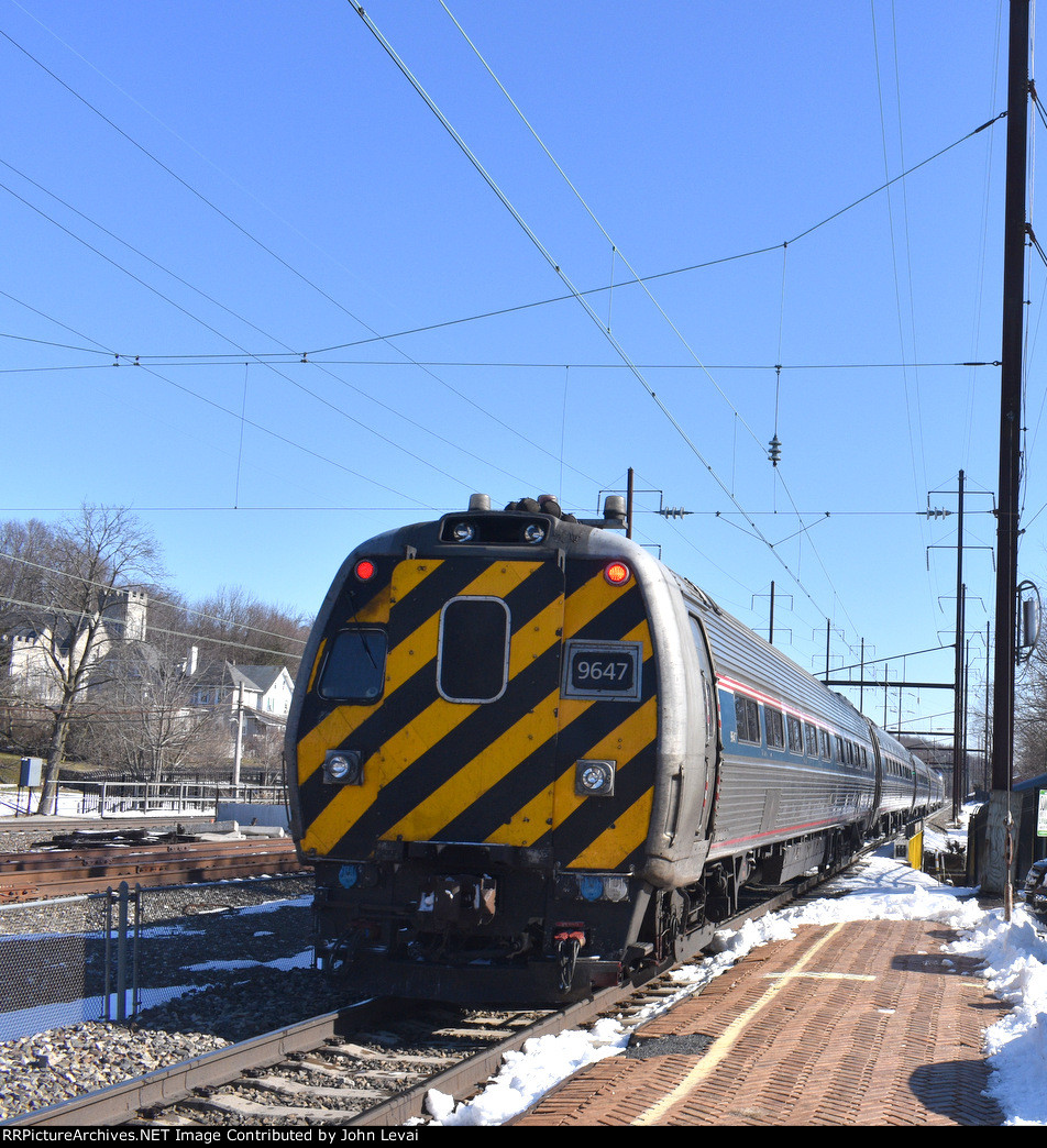 Ex-Metroliner Cab Car # 9647 on the rear of Amtrak Train # 664