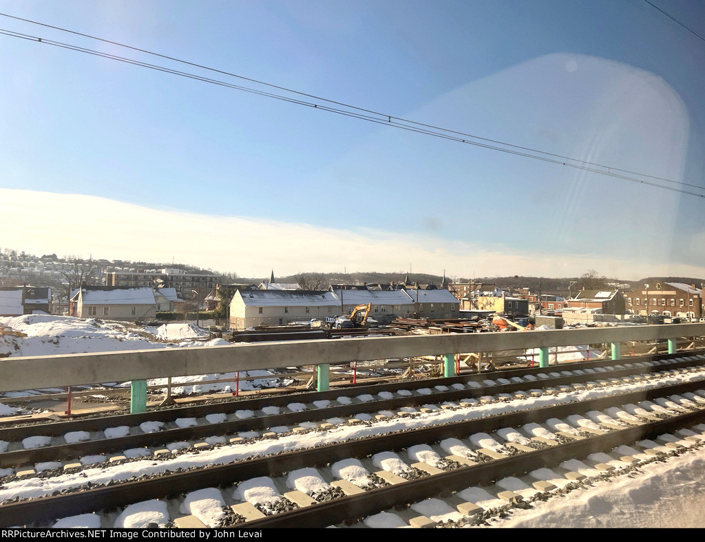 High level platform under construction at Coatesville Station-once finished, the original station located just west of here will close 