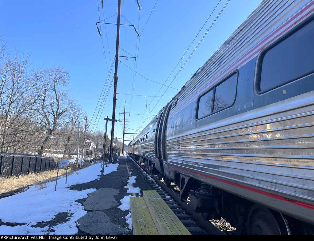 View looking east with Amtrak Train # 661 at Parkesburg, PA Station 