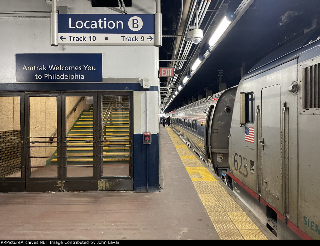 An entrance to the steps that lead into the waiting room at 30th Street Station