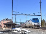 Amtrak P42DC # 131 leading Pennsylvanian Train # 42 past the restored station building, enroute from Pittsburgh to New York City 
