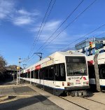 We have a meet between two NJT HBLRT trains at 19th Street crossing 