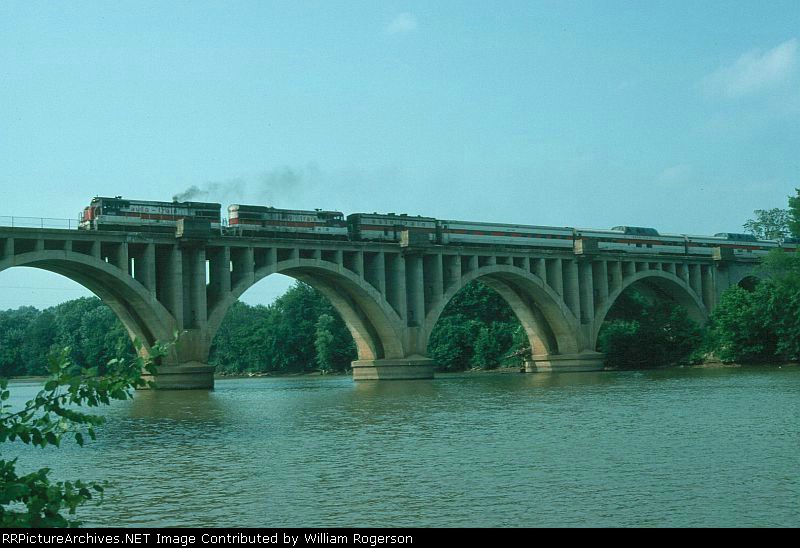 Southbound Amtrak Auto - Train crossing the Rappahannock River with two GE U-Boats providing power