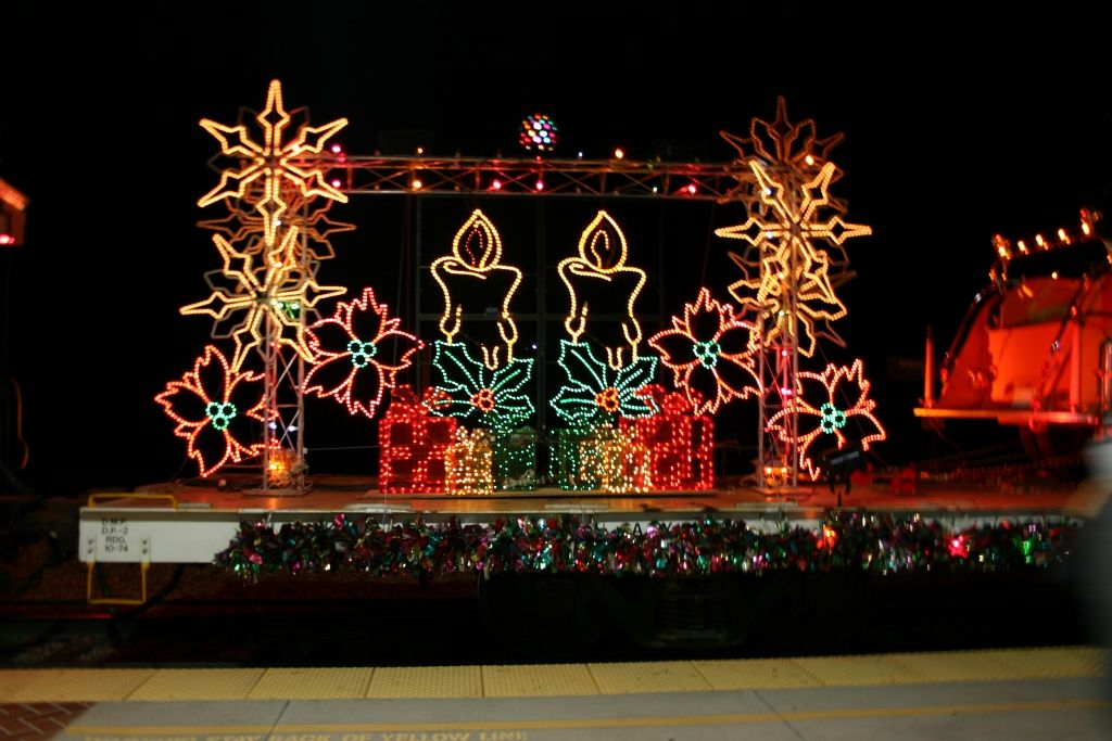One of the Flat cars sit decorated for Christmas