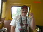 "Crabrails" sitting in the cupola of Wabash caboose #2827